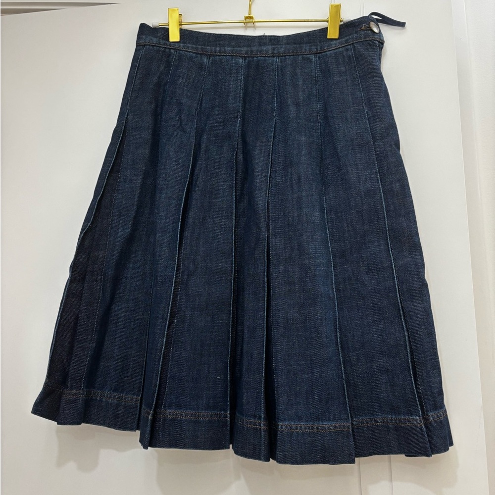 Weekend Max Mara Pleated Denim Skirt NWT Contrast Pleats A-Line Size 6
